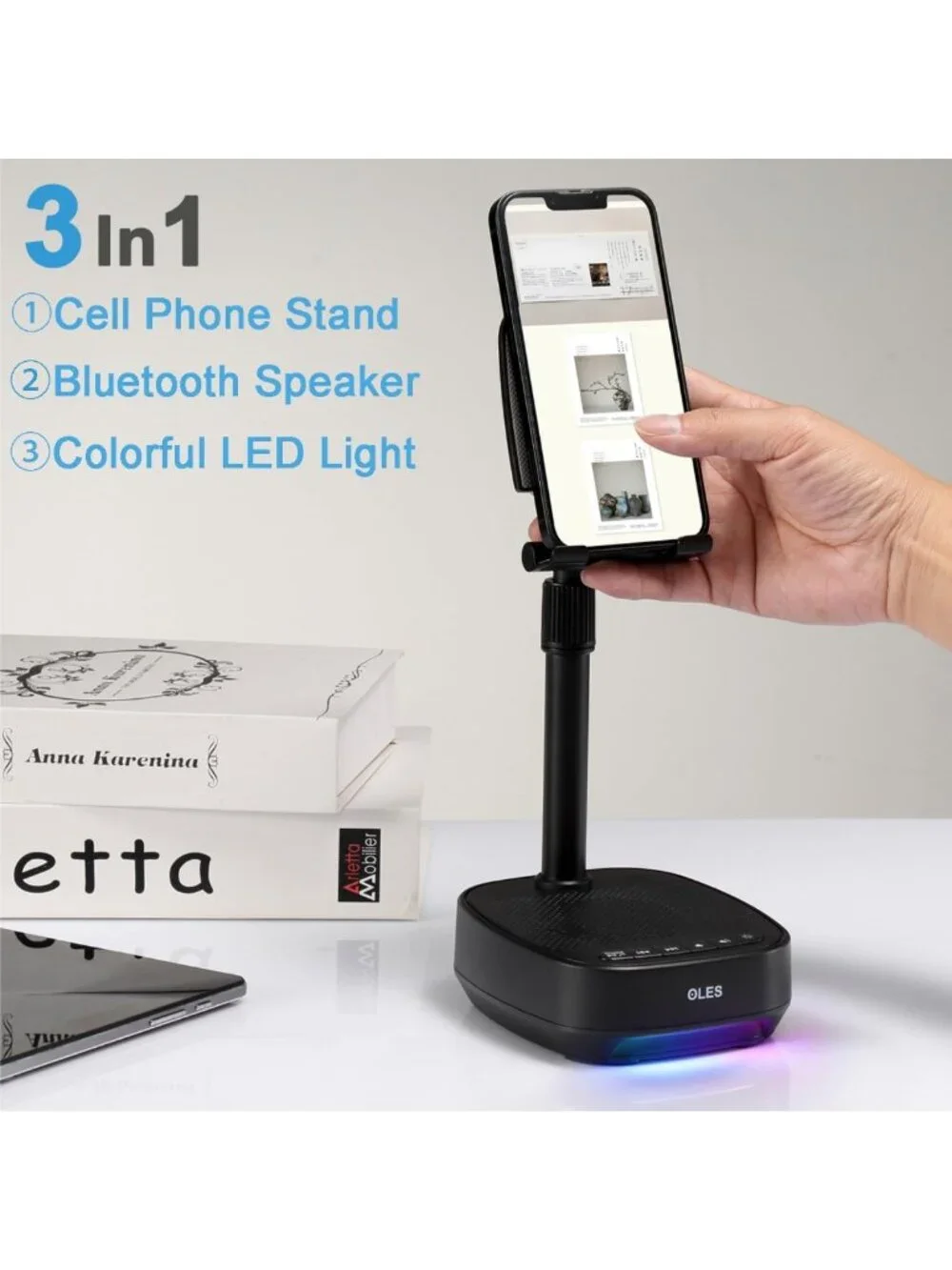 Adjustable Bluetooth Speaker Phone Stand with LED Light - Unique Gift for